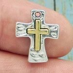Two Tone Cross Pendant in Gunmetal and Silver Pewter