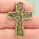 Hammered Bronze Cross Charm in Pewter
