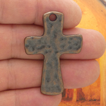 Hammered Copper Cross Charm in Pewter