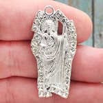 Good Shephard Jesus with Staff Charm Pendant with Crystal Silver Pewter 