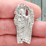 Sacred Heart of Jesus Charm with Crystal Silver Pewter 