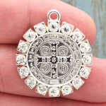 Silver St Benedict Medal with Crystal in Pewter