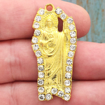 Sacred Heart of Jesus Charm with Crystal Gold Pewter 