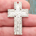 Silver St Benedict Cross with Crystal in Pewter