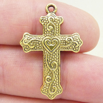 Heart Cross Charms Wholesale Gold Pewter