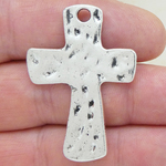 Hammered Silver Cross Charm in Pewter