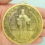 St Benedict Medal for Home Door Ornament Gold Pewter Large