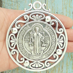 Ornate St Benedict Medal Door Ornament Silver Pewter Extra Large