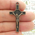 St Benedict Crucifix Pendant in Silver Pewter 