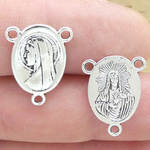 Sacred Heart Rosary Centerpiece with Mother Mary in Silver Pewter