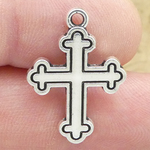 Orthodox Cross Charm in Antique Silver Pewter Small