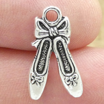Ballet Shoes Charm in Antique Silver Pewter Flat