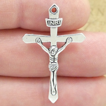 Simple Crucifix Cross Pendant in Antique Silver Pewter Double Sided