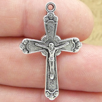 Crucifix Cross Charm in Antique Silver Pewter