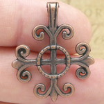 Gothic Cross Charm in Antique Copper Pewter with Scroll Accents
