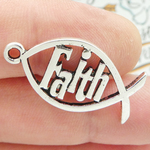 Faith Charm Fish Symbol in Silver Pewter