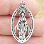 Mother Mary Miraculous Medals in Antique Silver Pewter
