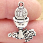 First Holy Communion Charm with Host in Silver Pewter