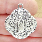 Our Lady of Guadalupe Pendant Puffed Double Sided in Silver Pewter 