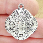 Our Lady of Guadalupe Pendant Puffed Double Sided in Silver Pewter