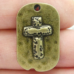 Cross Dog Tag Charm in Antique Bronze Pewter