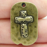 Dog Tag Cross Charm in Bronze Pewter