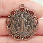 St Benedict Medal Pendant with Scroll Accents in Copper Pewter Large