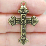 Ornate Rose Cross Pendant in Antique Bronze Pewter