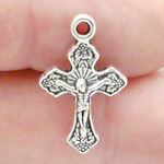Fatima Crucifix Cross Charm in Silver Pewter Small