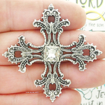 Crystal Cross Pendant Applique in Silver Pewter