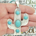 Silver Cactus Pendant Bulk with Turquoise in Antique Pewter