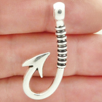 Silver Fish Hook Charm in Pewter Large 