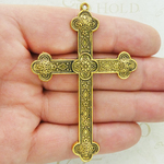 Gold Cross Pendant Bulk with Beaded Design in Pewter Extra Large