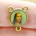 Jesus Rosary Center Bulk with Chi Rho in Gold Pewter