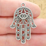 Hamsa Hand Pendants Wholesale with Evil Eye in Silver Pewter