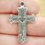 Heart Cross Charm Bulk in Silver Pewter
