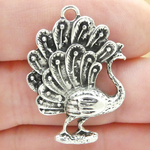 Peacock Charms Wholesale in Antique Silver Pewter