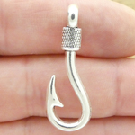 Fish Hook Charms Wholesale in Silver Pewter