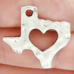 Hammered Texas Charm with Open Heart in Antique Silver Pewter 