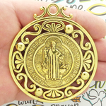 Ornate St Benedict Medal Door Ornament Gold Pewter Large