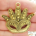 Mardi Gras Mask Pendants Wholesale in Gold Pewter
