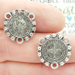 St Benedict Rosary Centerpieces Wholesale in Silver Pewter with Crystal