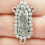Our Lady of Guadalupe Rosary Centerpiece Wholesale in Antique Silver Pewter with Crystal