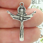 Tertium Millennium Crucifix Cross Charm in Antique Silver Pewter