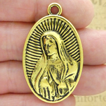 Our Lady of Guadalupe Medal with Sacred Heart of Jesus in Gold Pewter