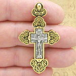 Russian Orthodox Crucifix Pendant in Gold and Silver Pewter