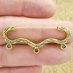 3 Loop Charm Holder Brooch Pin in Antique Gold Pewter
