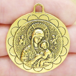 Mary and Baby Jesus Medal Bulk in Antique Gold Pewter Large