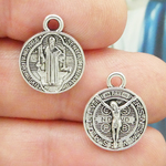 Small St Benedict Charm in Antique Silver Pewter