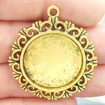 Filigree Round Photo Charm in Antique Gold Pewter